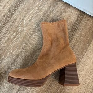 Tan Suede Platform Heel Boots